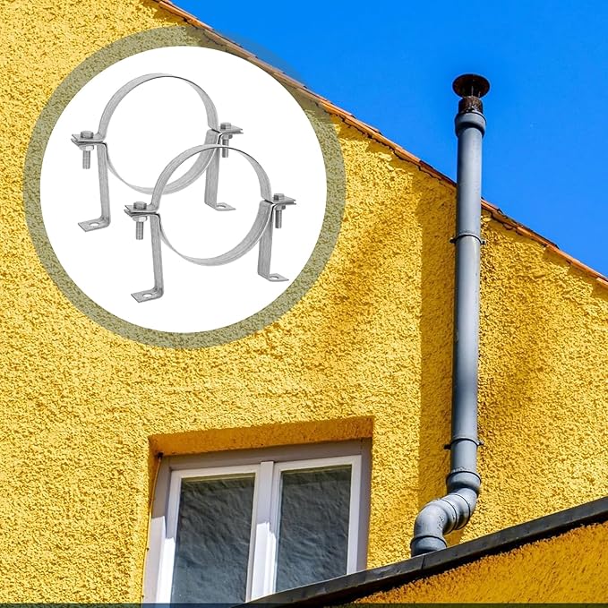 6 Inch Vent Wall Bracket, 2 Pcs Round Galvanized Iron Gas Vent Pipe Strap Rigid Split Ring Hanger