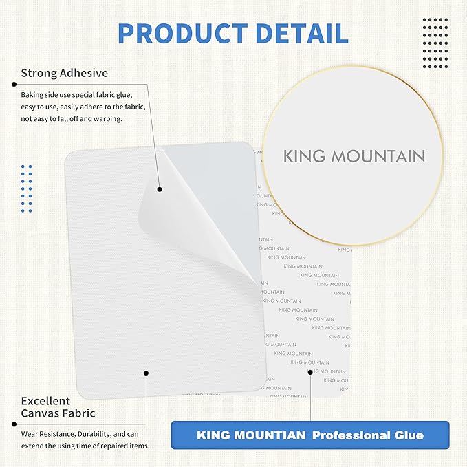 KING MOUNTAIN Canvas Repair Patch 9 x11 Inch 4 Pcs Self-Adhesive Waterproof Fabric Patch for Sofas, Tents, Furniture,Tote Bags, Car Seats (White1.0)