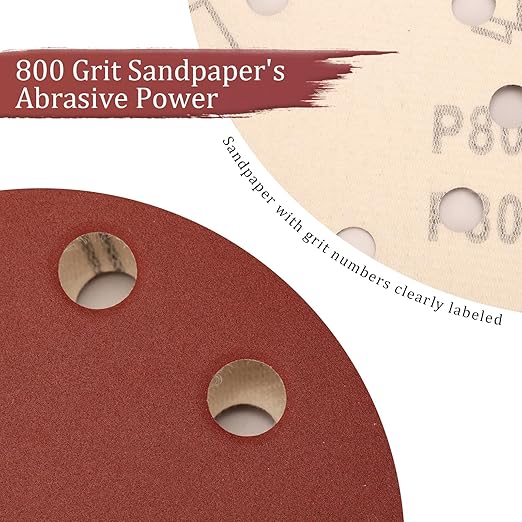 100 PCS 800 Grit 5 Inch Sanding Discs, Hook and Loop Sandpaper for Random Orbital Sander