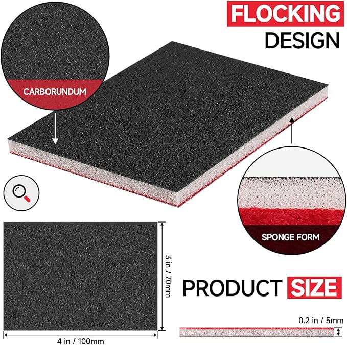 20 Pcs 3 x 4 Inch 180 Grit Sanding Sponge Set, Ultra Fine Sanding Sponges Pads, Soft Foam Hand Sander Block Wet Dry Sandpaper for Model Drywall Metal Wood Furniture Polishing