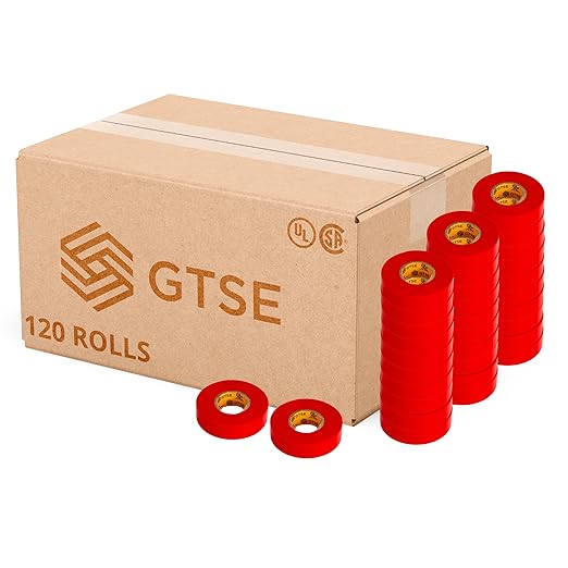 GTSE Red Electrical Tape, 120 Rolls Bulk Box – Waterproof, Industrial Grade Vinyl, 3/4 in x 66ft– Strong Self-Adhesive PVC Electric Tape for Wire Insulation, 7 Mil, 600V – UL/CSA Listed