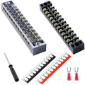 Terminal Block (2 Sets) 2Pcs 12 Positions Dual Row 600V 15A Screw Terminal Strip Blocks with Cover&2Pcs Pre-Insulated Barrier Termina Block Strip&24Pcs Insulated Fork Wire Connector