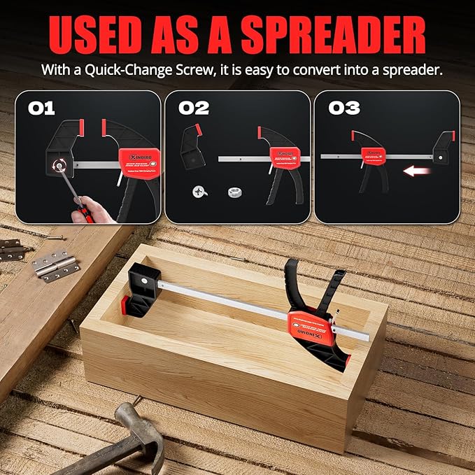 XINQIAO Bar Clamps for Woodworking 4 Inch (4) Wood Clamps Set, One-Handed Spreader with 34lbs for Stable and Reliable Fixing Solutions