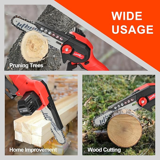 Cordless Mini Chainsaw, 20V Max Battery 6 Inch Small Chain Saw, One-Hand Handheld Electric Portable Chainsaw for Cutting Wood Trimming and Woodworking- Mini Chain Saw Cordless with 1 Batter