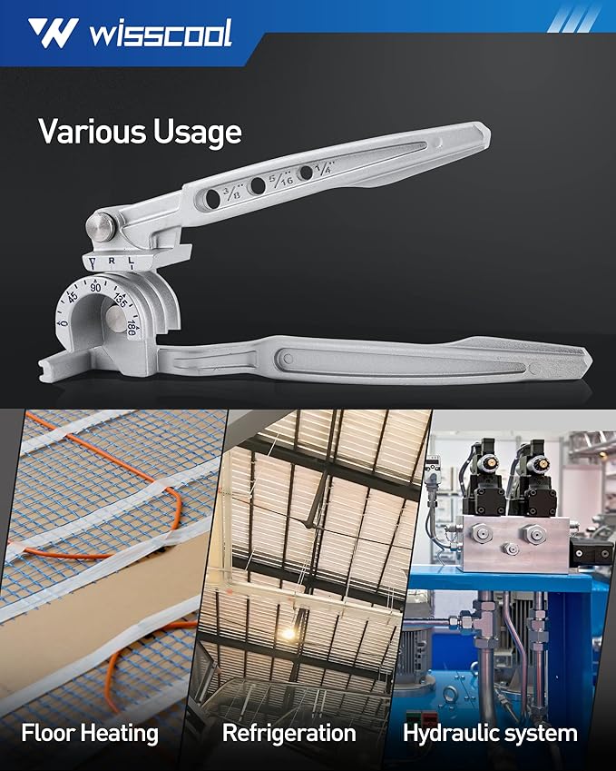 3-in-1 Tube Bender Tubing Brake line Bender for Soft Copper, Aluminum, Metal, Pipe Bender 180° (1/4" 5/16" 3/8")