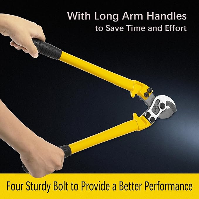 24 Inch Heavy Duty Cable Cutter, Carbon Steel Wire Rope Cutter for Aluminum and Copper Wire Rope, Multi-Functional Labor Saving Long Arm Wire Cutter Pliers with Ergonomic Design