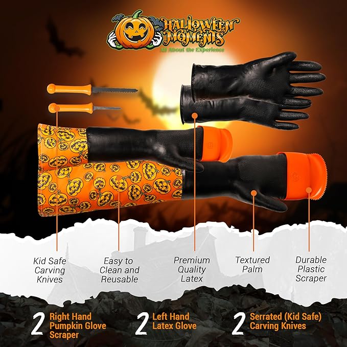 Pumpkin Scraper Glove – As Seen On Shark Tank - Mess Free and Fun Pumpkin Carving Kit – Carve and Clean Jack-O-Lantern Guts with Ease and Zero Mess on Your Hands! (Kids Kit)