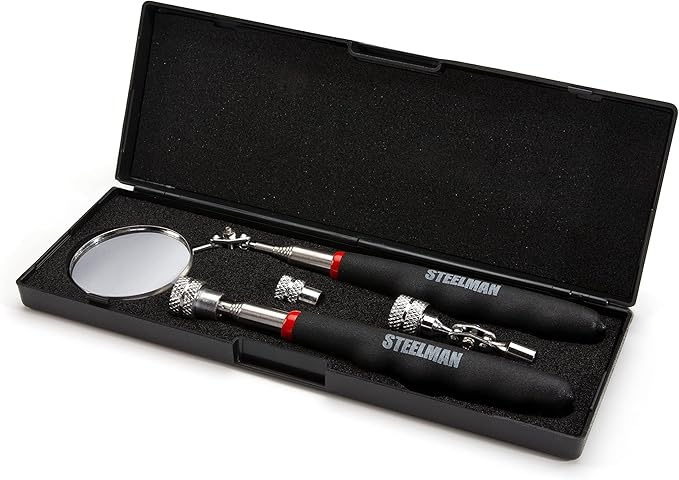 Steelman Telescoping Inspection Mirror and Magnetic Retrieval Tool Kit, Swivel Heads, Extendable Ergonomic Handles, Hold Up to 8 Pounds, 4-Piece Set