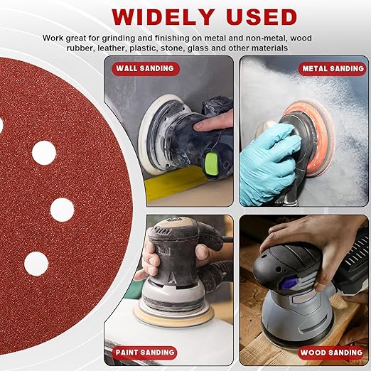 5 Inch Sanding Discs Hook and Loop, 70 PCS 8 Hole Adhesive Sandpaper, Including 40/60/80/120/180/240/320 Grit for Random Orbital Sander