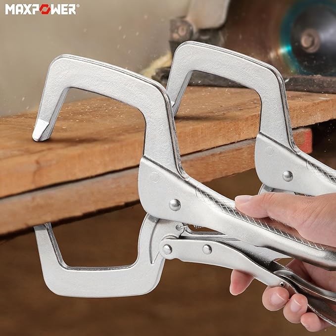 MAXPOWER 11-inch Locking C Clamp, Heavy Duty C-Clamp Locking Pliers with Regular Tip for Welding - 4 Pack