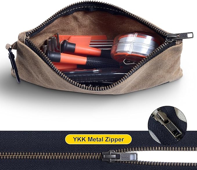 Small Tool Bag, Waxed Canvas Zippered Pouch, Tool Pouches with Zipper, Utility Small Tool Pouch for Tool Organizers and Storage, 8.5" x 4" - 4-Pack