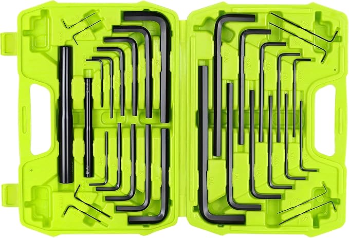 FASTPRO 32-Piece Allen Wrench Set with Storage Case, Standard SAE and Metric Hex Key Set with Extension Handles Included, Green