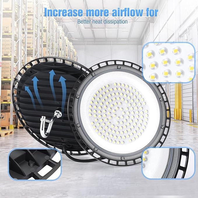 300W UFO Led High Bay Light,120VAC,5000K Daylight Commercial Shop Bay Lighting Fixture,45000LM,[1300W MH/HPS Equiv.] US Plug Area Lighting for Warehouse/Barn/Gym/Factory/Workshop