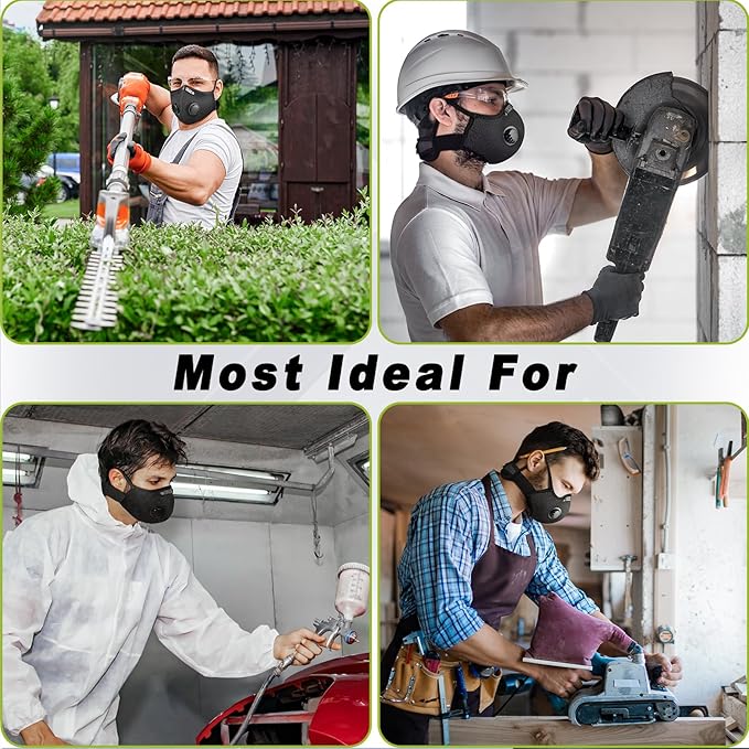 BASE CAMP Upgrade M Plus Mesh Silver and Black Dust Mask, Breathable Reusable Dust Face Mask with Valves and 6 Activated Carbon Filters (2 Silver)