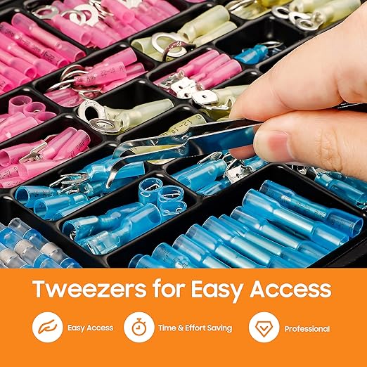 Kuject Ultimate Heat Shrink Wire Connectors, 1500PCS Waterproof Electrical Spade Connectors kit, Insulated Crimp Ring Fork Spade Terminal T-Tap Solder Butt Splice Connectors for Marine Boat Truck