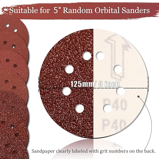 80 PCS 40 Grit Sanding Discs 5 inch, Hook and Loop Sandpaper for Random Orbital Sander