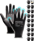 PACIFIC PPE Work Gloves PU Coated-18 Pairs, Touchscreen Working Gloves for Men and Women, Mechanic Gloves, Lightweight, Black, 2X-Large