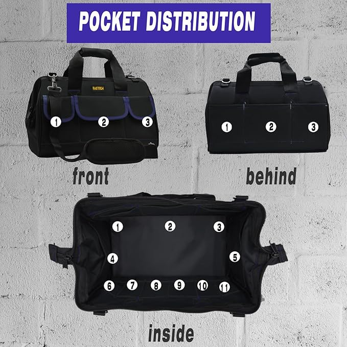 20 Inch Tool Bag, Waterproof Wide Mouth Tool Kit, Heavy Duty Tool Bag Organizer With Shoulder Straps, Tool Storage Package For Men/Women (20IN DarkBlue)