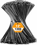 1200pcs Black Cable Zip Ties 12 Inch, Heavy Duty Plastic Nylon Tie Wraps with 50lb Tensile Strength for Indoor & Outdoor
