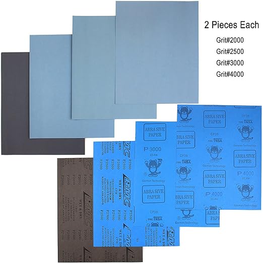 9x11 inch 16 Sheets Sandpaper, Wet or Dry 2000-10000 Grit 8 Assortment Sand Paper, Extra Fine Abrasive Pads for Automotive Sanding, Wood Turing Finishing, Metal Furniture Polishing and More