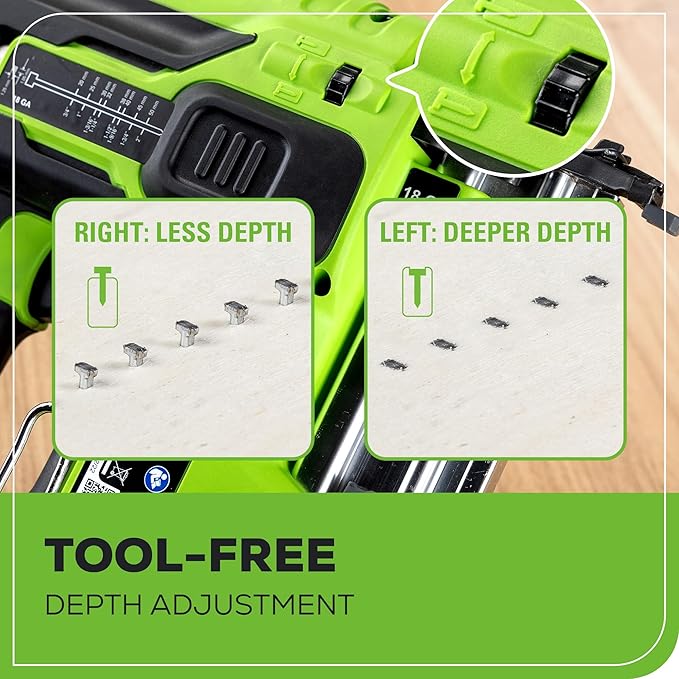 Greenworks 24V 18 Gauge Brushless Brad Nailer Gun, Cordless Finish Nailer, Staple Gun Cordless with 2Ah Battery and 2A Charger