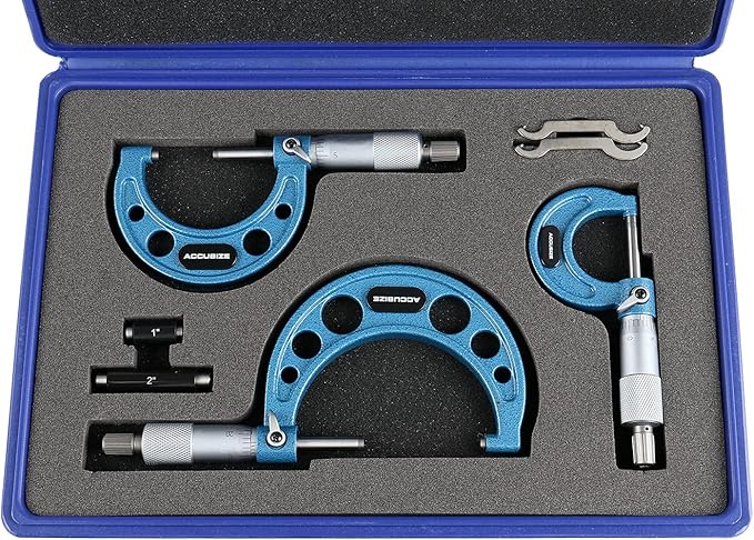 Accusize Industrial Tools 0-3 inch x .0001'' Ultra-Precision M-Type Outside Micrometers Carbide Tipped 3 Pc Set, EG00-0903