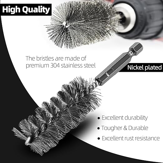 ASNOMY 6Pcs Wire Bore Brush for Drill,1/2” 3/4” 1” Stainless Steel Copper Pipe Cleaner Set for Power Drill Cleaning,Abrasive Drill Wire Brush with 1/4" Hex Shank