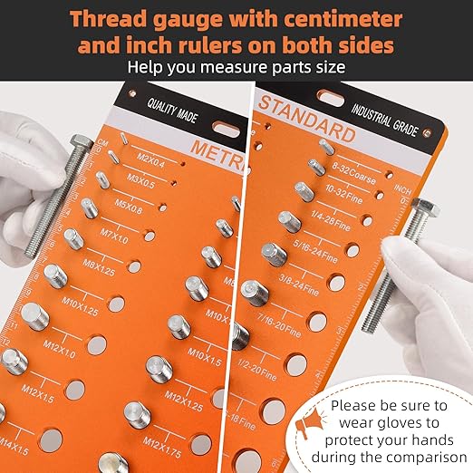54 Nut and Bolt Thread Checker - 22 Standard and 24 Metric Bolt Checker and 8 Drill Bit Gauge,Bolt Size and Thread Gauge,Wall-Mountable Bolt and Nut Identifier Gauge