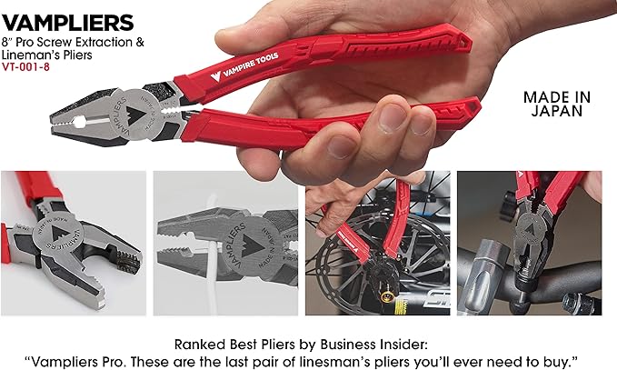 VAMPLIERS 8" Stripped Screw Extractor Linesman Pliers. Made in Japan. Professional Grade Heavy Duty Combination Pliers, Stripped Screw Removal Tool.