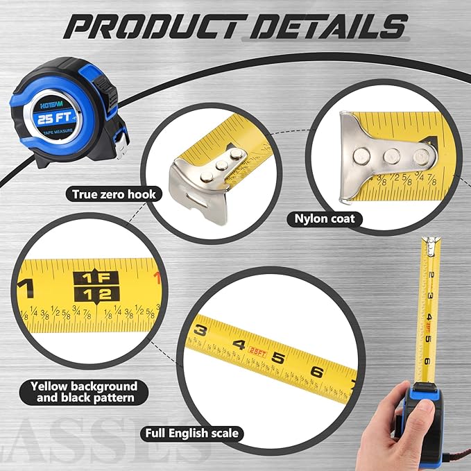 Hoteam 20 Pcs Tape Measure with Fractions 1/8 Steel Measuring Tape Retractable Easy Read Measurement Tape Steel Power Tape Wide Blade Tape Measure (25FT 1 inch)