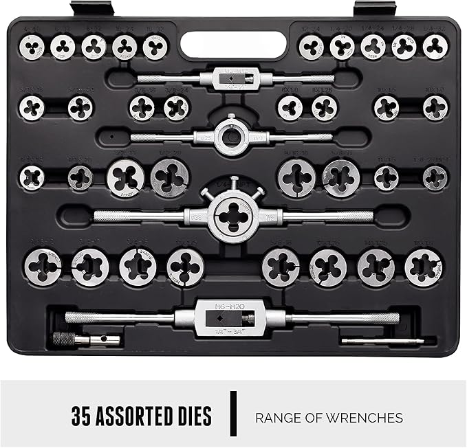 Segomo Tools 110 Piece Hardened Alloy Steel SAE Tap And Die Threaded Set With Case - TD110SAE
