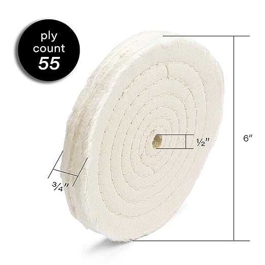 ENKAY - 6" Spiral Sewn and Treated Buffing Wheels (2 Pack) for Polishing Metal and More, for Use with Polishing Compounds, Buffing Machines & Bench Grinders
