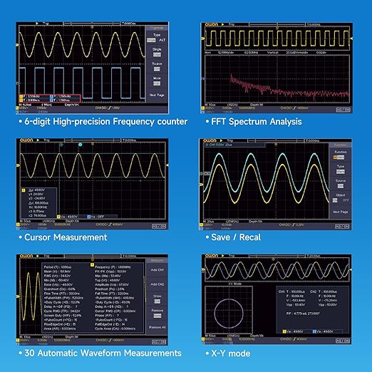 OWON Oscilloscope 100MHz Bandwidth, 2+1 Channel Digital Oscilloscope 3 in 1 Functions with 25MHz Function Generators with 7” LCD Display Support 30 Automatic Waveform Measurements OWON SDS210S