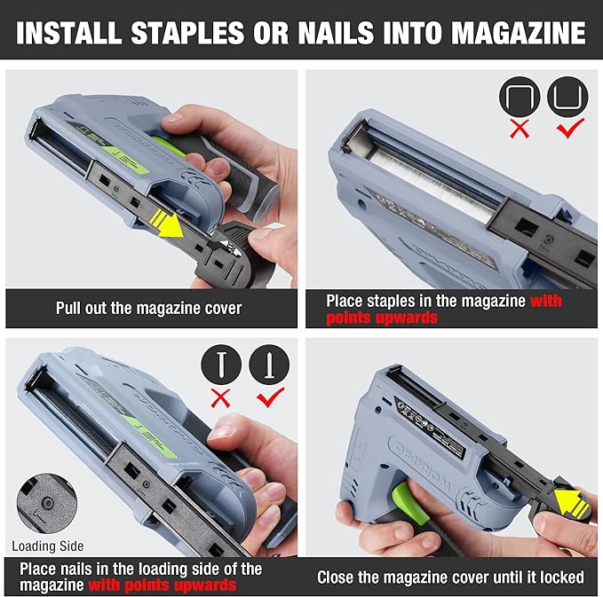 WORKPRO Electric Staple Gun, 2-in-1 Brad Nailer Electric with 2000PCS Staples Nails & USB Charger, 3.6V Staple Gun for Upholstering, Crafts, Carpentry, DIY, Grey