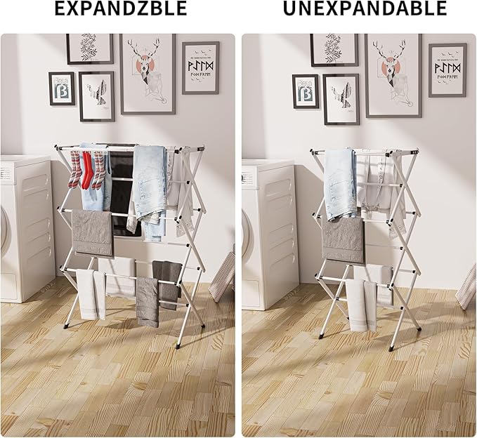 Foldable Drying Rack Clothing,Clothes Drying Rack Folding Indoor and Outdoor Rack,Laundry Drying Rack Collapsible-Black+White