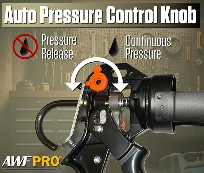 AWF PRO 10 oz Dual Thrust Caulk Gun - 25:1 or 12:1 Thrust Ratio, Dripless, Rotating Barrel, Comfort Grip, with Built-In Puncture Tool, Pack of 6