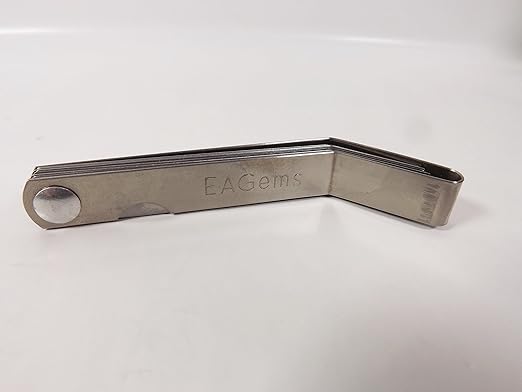 Offset Feeler Gauge Set - 16 Blades for Gap Width or Thickness, .005-.020 inch / .127-.508 mm, Inches & Millimeters Imprinted