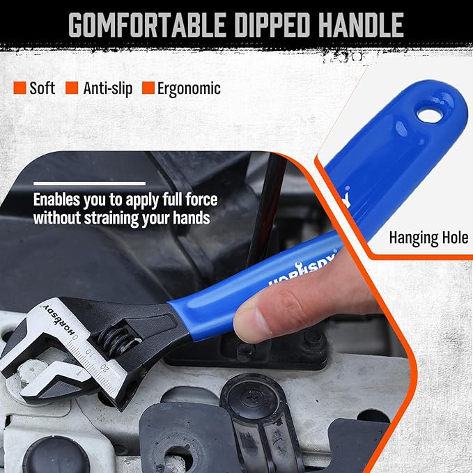 HORUSDY 3 Piece Adjustable Wrench Set, Wide Jaw Black Oxide Wrench, Metric & SAE Scales, Cr-V Steel, for Home, Garage, Workshop