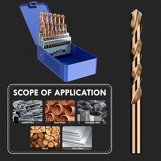 Metric 25Pcs M35 Cobalt Drill Bit Set, 1.0mm-13.0mm HSS Cobalt Jobber Drill Bits for Hardened Metals, Stainless Steel, Cast Iron and Wooden Plastics, with Metal Index Storage Box