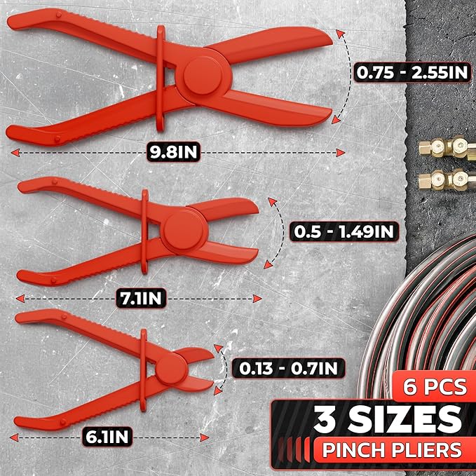 Hose Pinch Off Pliers Set – 6Pcs Nylon Clamp Tools for Fuel, Coolant & Brake Lines – Non-Conductive Hose Locking Pliers for Automotive Repairs – Rust-Proof with Secure Lock Buckle & Anti-Slip Handles