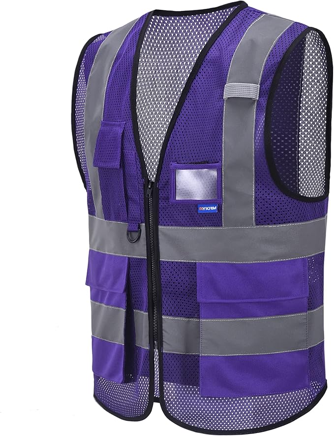A-SAFETY 6XL 7XL 8XL Purple High Visibility Mesh Safety Reflective Vest with Pockets and Zipper(Purple Mesh 6XL-8XL)