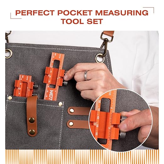 Woodworking Ruler, Neitra 3PCS (6/8/12 Inches) Metal Pocket Rule with a 45° & 30° Slide Stop for Measuring Precision, Slide Stop Aluminum Rule for Marking Inch and Metric T-Type Scribing Rulers Square