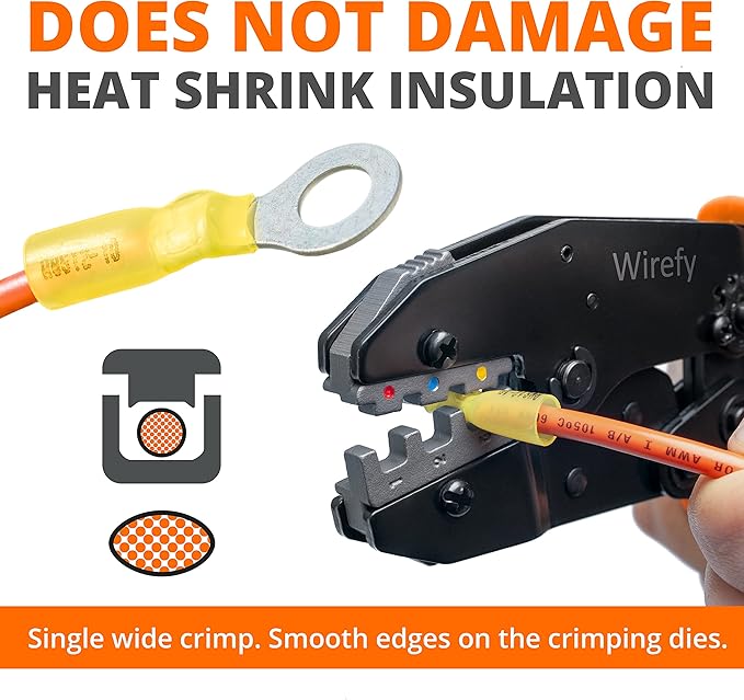 Wirefy Crimping Tool For Heat Shrink Connectors - Ratcheting Wire Crimper - Crimping Pliers - Ratchet Terminal Crimper - Wire Crimp Tool for Your Kit