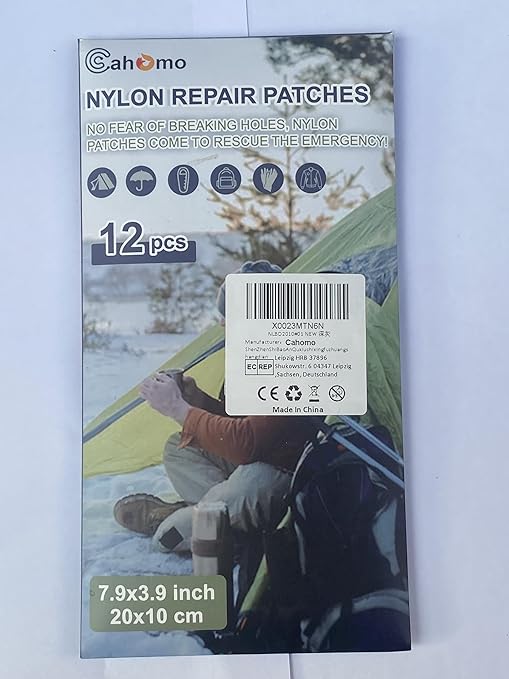 7.9x3.9 inch 12 PCS Nylon Repair Patch Nylon Repair Tape Self Adhesive Fabric Tapes Outdoor Camping Gear Fabric kit for Tent, Umbrella, Down Jackets, Sleeping Bag, Knapsack（Dark Gray）