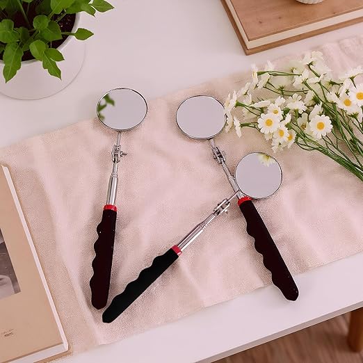 3PCS Telescoping Inspection Mirror, 28.35 Inch Extendable Mirror for Checking Observing Vehicle Small Parts, Inspection Tool with Long Hamdle (Black)