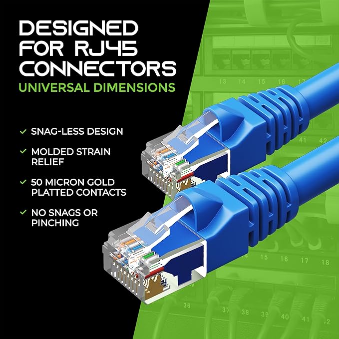 GearIT 100-Pack, Cat5e Ethernet Patch Cable 2 Feet - Snagless RJ45 Computer LAN Network Cord, Blue
