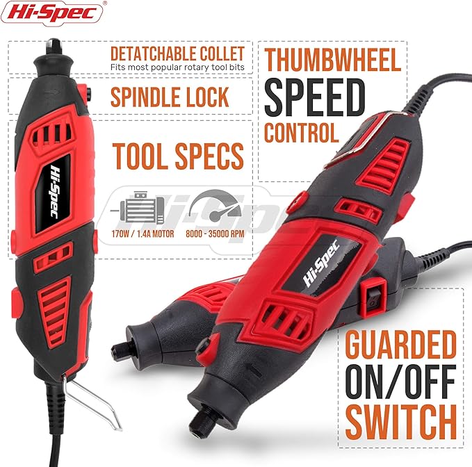 Hi-Spec 134pc 160W Corded Power Rotary Tool Kit Set with Dremel Compatible Bit Accessories. Drill, Cut, Trim, Grind, Engrave and Sand in DIY Repairs, Hobbies & Craft Projects