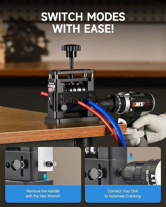 CREWORKS Manual Wire Stripping Machine, Drill Powered Wire Stripper Machine with 6 Channels & 5 Blades, Portable Cable Stripper Tool with Hand Crank for 0.1" to 0.67" Scrap Copper Cables Recycling