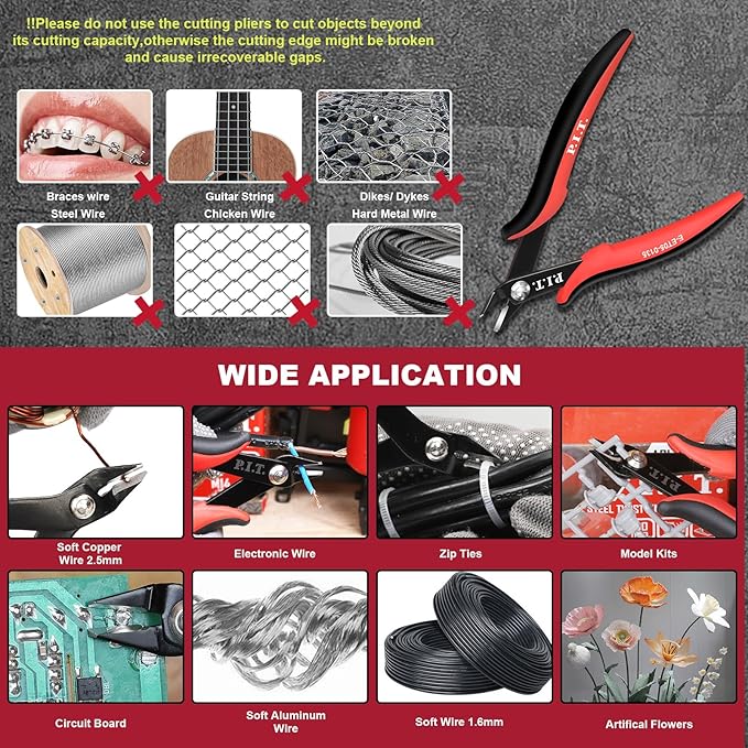 P.I.T. 4 Pack Micro Wire Cutter,5.5'' Precision Electronics Flush Cutters with TPU Handle, Spring Loaded Wire Cutters for Crafting, Electronics, Jewelry Making