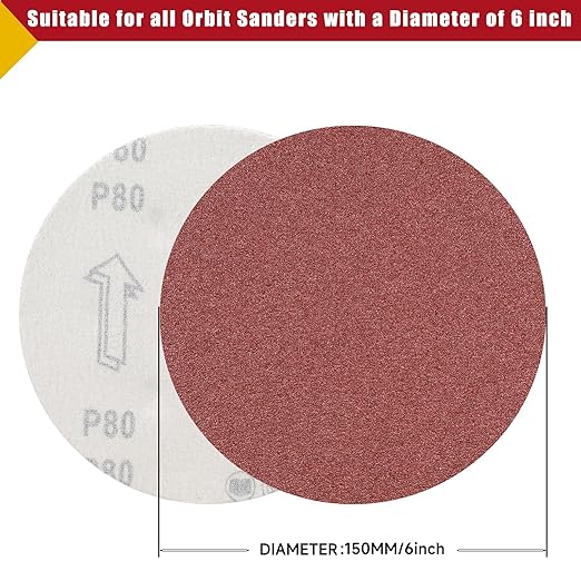 100 PCS 6 Inch Sanding Discs 240 Grit, 6 Hole Hook and Loop Sandpaper, Round Orbital Sand Paper Discs for Sander